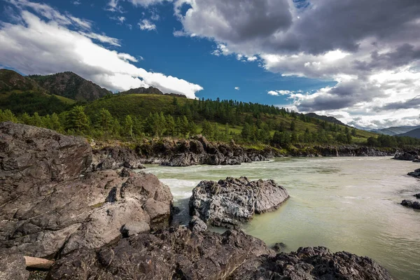 Utsikt Över Floden Katun Den Plats Där Oroktoysky Bron Ligger — Stockfoto