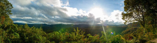Clouds covering sun above Great Smoky Mountains in North Carolina