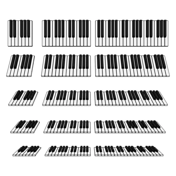 Векторная Иллюстрация Изолированная Клавиатура Пианино Показанная Разными Углами Зрения Перспективе — стоковый вектор