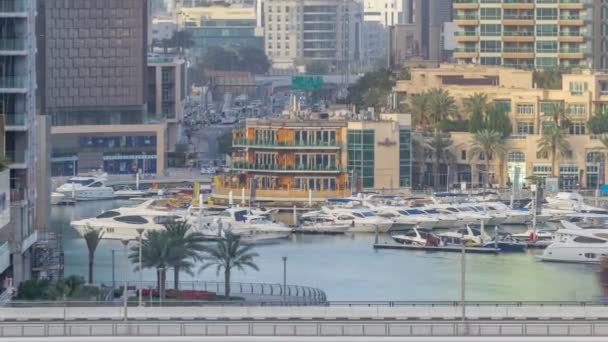 Amazing colorful dubai marina skyline during sunset timelapse — Stock Video