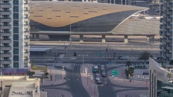 Increíble colorido horizonte dubai marina durante la puesta del sol timelapse — Vídeo de stock