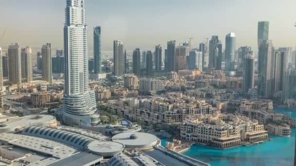 Dubai centro durante la puesta del sol timelapse. Vista superior desde arriba — Vídeos de Stock