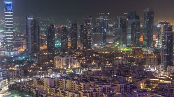 Dubai centrum nacht timelapse. Bovenaanzicht van bovenaf — Stockvideo