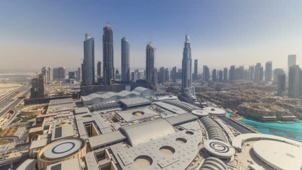 Dubai downtown under alla dag timelapse. Ovanifrån från ovan — Stockvideo