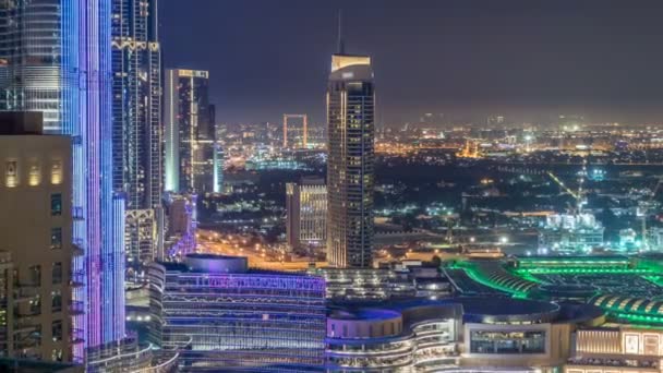 Dubaj centrum noční letecké timelapse — Stock video