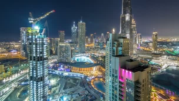 Dubai céntrica noche timelapse aéreo — Vídeo de stock
