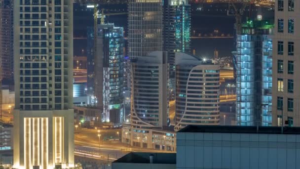 Dubaj centrum noční letecké timelapse — Stock video