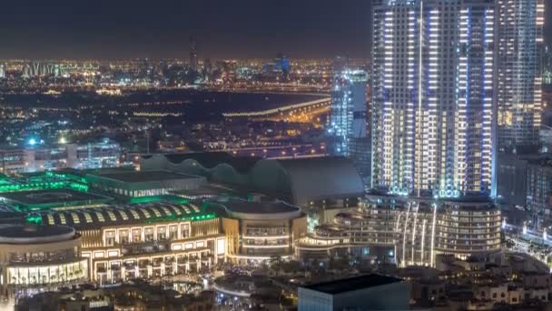 Dubai downtown night aerial timelapse — Stock Video