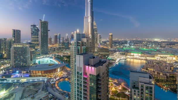 Dubai downtown dzień do nocy timelapse — Wideo stockowe