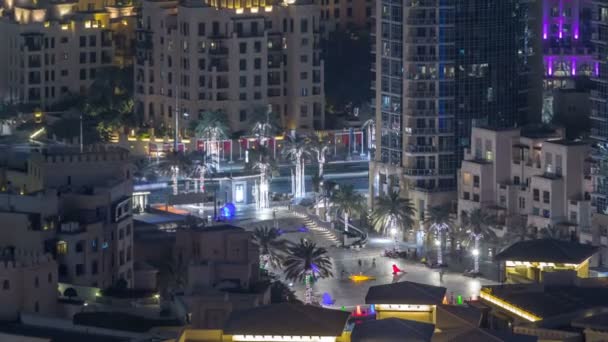 Dubai timelapse noche del centro. Vista superior desde arriba — Vídeo de stock