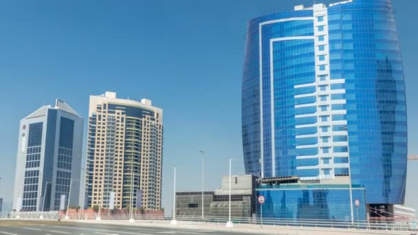 Vista panorámica del timelapse de la bahía de negocios y la zona centro de Dubai — Vídeo de stock