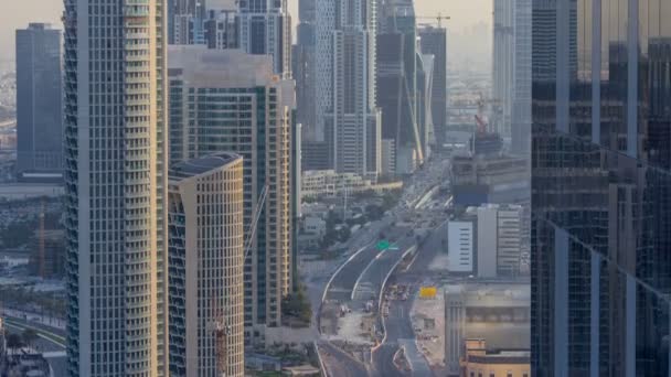 Dubai Downtown akşam timelapse modern Dubai, Suudi Arabistan, üstten görünüm kuleleri. — Stok video