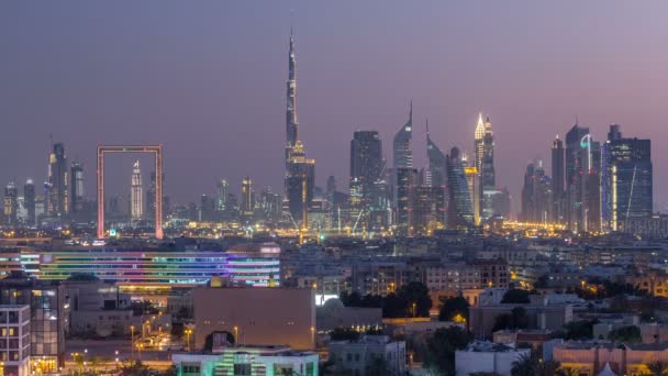 Dubai creek landschap dag naar nacht timelapse — Stockvideo