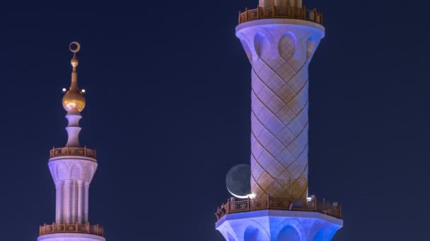 Sheikh Zayed Grand Mosque illuminata di notte, Abu Dhabi, Emirati Arabi Uniti. — Video Stock