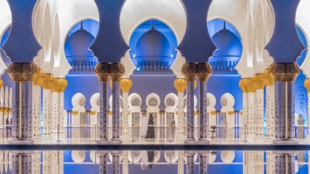 Sheikh Zayed Grand Mosque illuminata di notte, Abu Dhabi, Emirati Arabi Uniti. — Video Stock