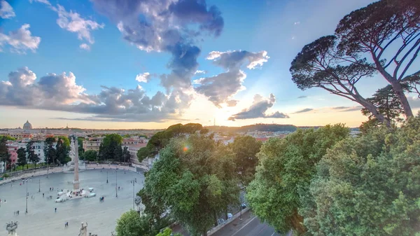 Letecký Pohled Velké Městské Náměstí Piazza Del Popolo Timelapse Řím — Stock fotografie