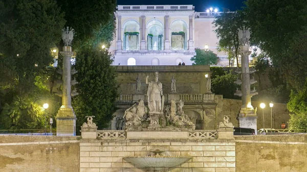 Dea Roma Gece Timelapse Piazza Del Popolo Içinde Arka Planda — Stok fotoğraf