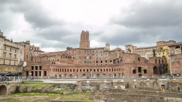 Trajan 的市场 Timelapse Hyperlapse Mercati Traianei 的全景视图通过工会所在地 Imperiali 在意大利罗马 Clody — 图库照片