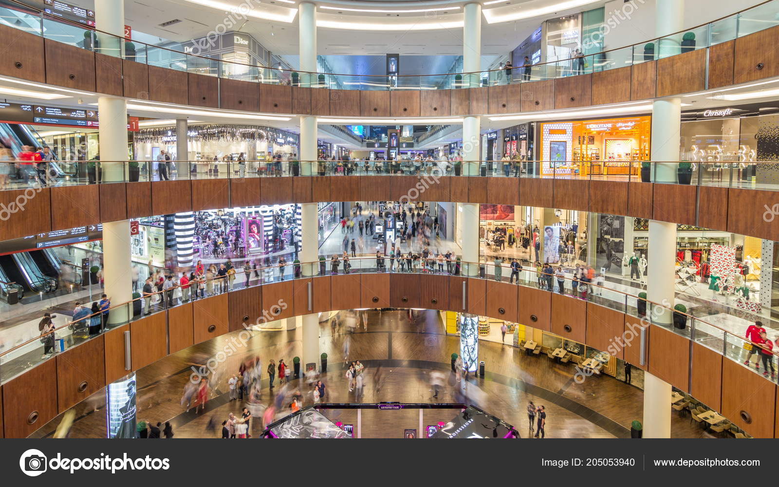 Dubai Mall Timelapse Top View People Walking Few Levels Dubai