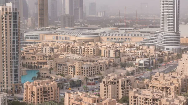 Downtown Dubai Skyline Com Torres Recidenciais Timelapse Vista Telhado Fonte — Fotografia de Stock