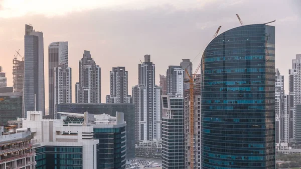 Dubai Bay Бізнес Вежі Sunset Повітряних Timelapse Даху Перегляд Деяких — стокове фото