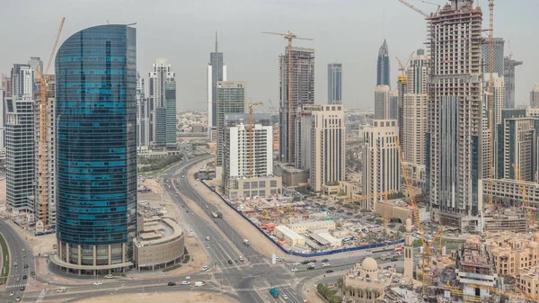 Centrum Dubaju Business Bay Panoramę Recidential Biuro Timelapse Wieże Widok — Zdjęcie stockowe