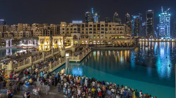 Bridge Biggest Musical Fountain Dubai Night Timelapse Dubai Uae Top — Stock Photo, Image