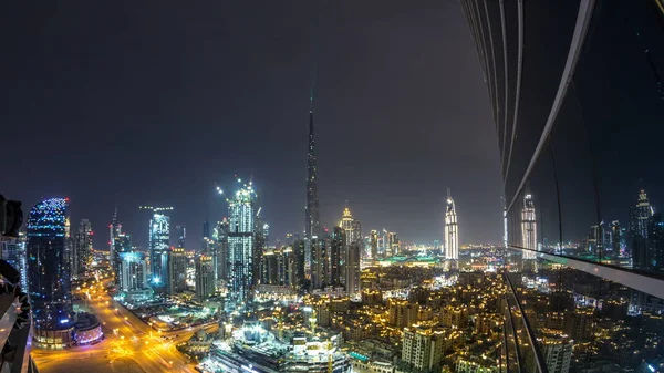 Дубай Центр Міста Міський Пейзаж Lightup Світлове Шоу Повітряних Timelapse — стокове фото