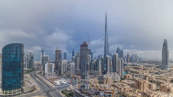 Beautiful Luxury Dubai Downtown Aerial Top View Sunset Timelapse Dubai — Stock Photo, Image