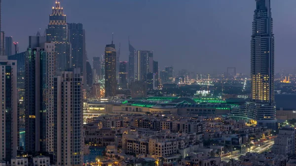 Dobai Innenstadt Nacht Zum Tag Übergang Zeitraffer Luftaufnahme Über Der — Stockfoto