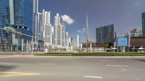 Körfezi Şehir Merkezinin Panoramik Timelapse Hyperlapse Görünümünü Alan Dubai Modern — Stok fotoğraf