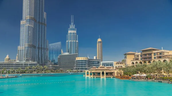 Szökőkút Medence Híd Park Timelapse Belvárosában Dubai Egyesült Arab Emírségek — Stock Fotó