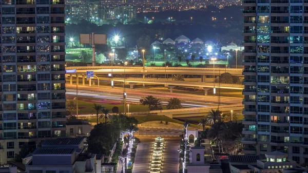 Μαρίνα Του Ντουμπάι Στο Νύχτα Timelapse Φώτα Glittering Και Ουρανοξύστες — Φωτογραφία Αρχείου