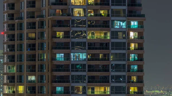 Janelas Brilhantes Cênicas Arranha Céus Noite Timelapse Vista Edifícios Residenciais — Fotografia de Stock