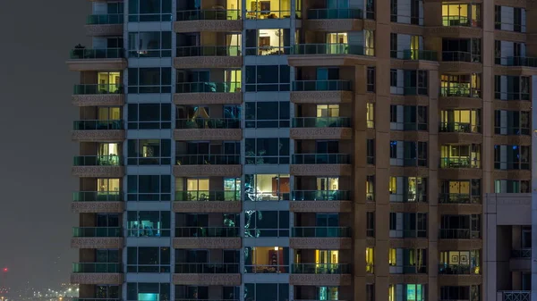 Scenic Glowing Windows Skyscrapers Evening Timelapse View Modern Residential High — Stock Photo, Image