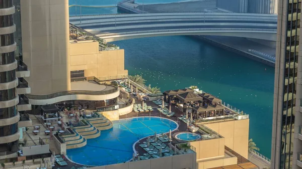 Dubai Uae Circa March 2018 View Skyscrapers Swimming Pool Dubai — Stock Photo, Image