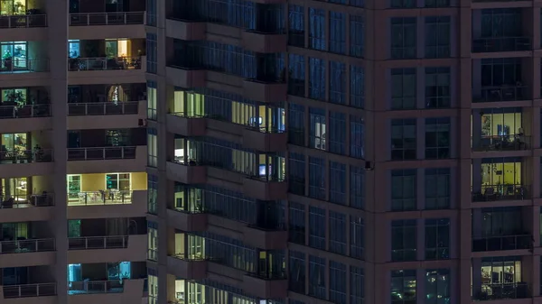 Natursköna Glödande Windows Skyskrapor Kvällen Timelapse Visa Moderna Höghus Bostadshus — Stockfoto