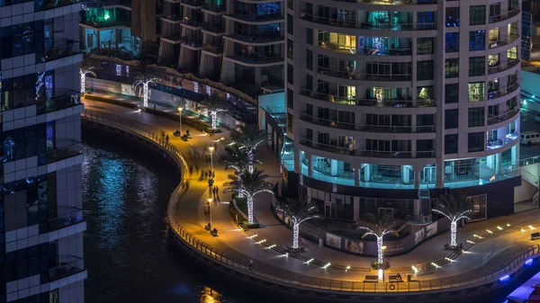 Night Illumination Dubai Marina Aerial Timelapse Uae Modern Skyscrapers Residential — Stock Photo, Image