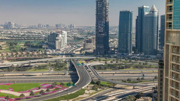Letecký Pohled Silniční Křižovatku Velkém Městě Timelapse Městská Krajina Dubai — Stock fotografie