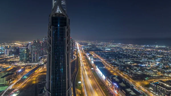 Dubai Downtown Skyscrapers Night Timelapse Modern Towers Panoramic View Top — Fotografia de Stock