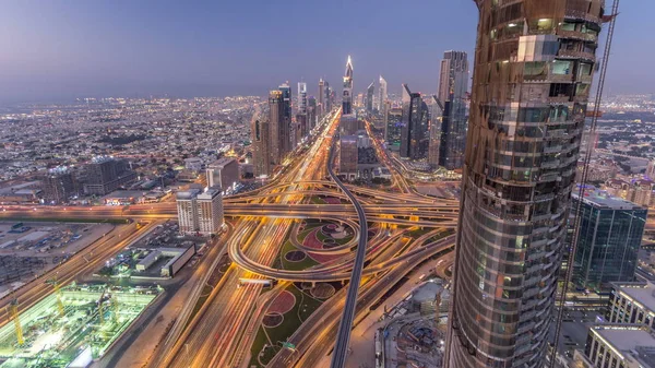 Dubai Şehir Manzarası Gün Gece Geçiş Timelapse Için Çok Sayıda — Stok fotoğraf