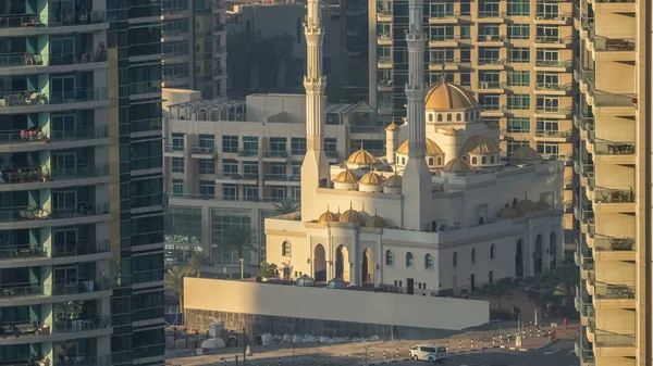 Mesquita Raheem Entre Arranha Céus Timelapse Marina Walk Dubai Marina — Fotografia de Stock