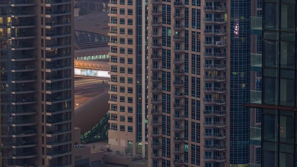 Dubais Skyline Mit Wolkenkratzern Der Nacht Zum Tag Zeitraffer Jachthafen — Stockfoto