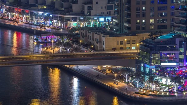 Wasserkanal Und Promenade Der Skyline Des Jachthafens Dubai Zeitraffer Der — Stockfoto