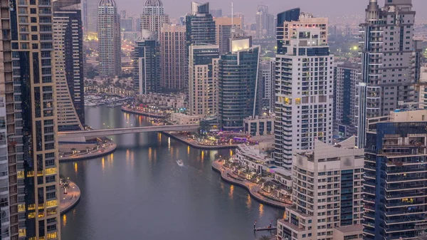 Hermosa Vista Aérea Superior Día Noche Timelapse Transición Todo Dubai — Foto de Stock