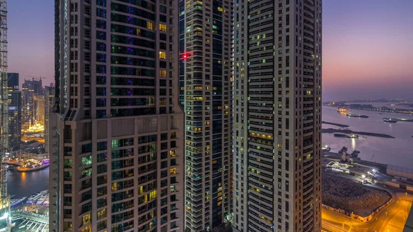 Arranha Céus Mais Altos Dubai Marina Dia Noite Transição Timelapse — Fotografia de Stock