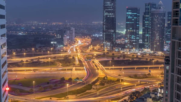 Aerial View Road Intersection Big City Day Night Transition Timelapse — Stock Photo, Image