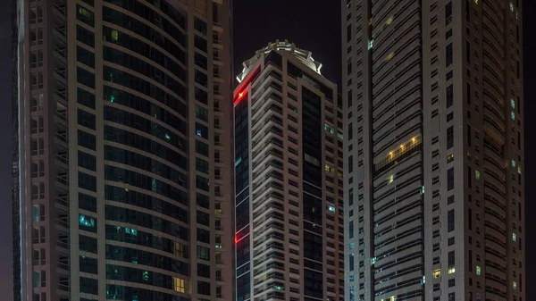 Glödande Och Blinkande Fönster Högsta Skyskrapor Alla Natt Timelapse Visa — Stockfoto