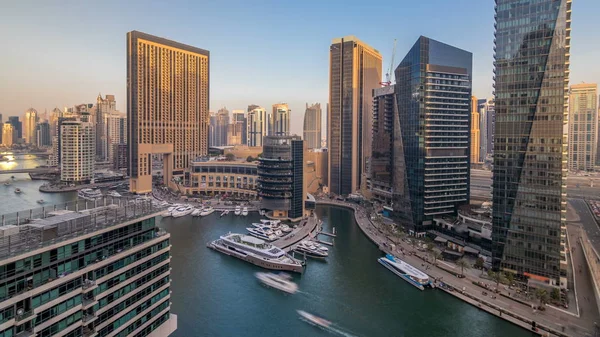 Incredibile Colorato Dubai Marina Skyline Durante Tramonto Timelapse Grande Prospettiva — Foto Stock