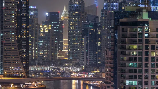 Canal Eau Promenade Sur Dubai Marina Skyline Nuit Timelapse Tours — Photo